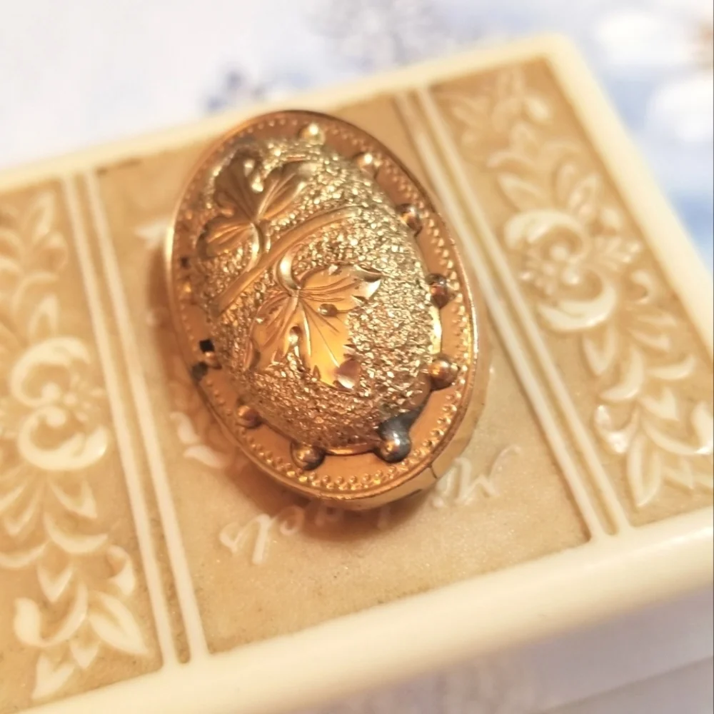 1870s Victorian Era Gold Filled Reppousse Brooch